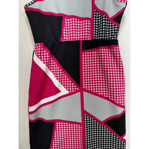 Emery Rose Womens Sheath Dress Size L Pink Black Houndstooth Abstract Sleeveless - Picture 12 of 13